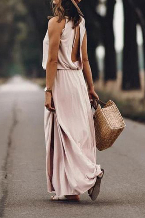 Casual Sleeveless Holiday Solid Round Neck Long Weaving Dress