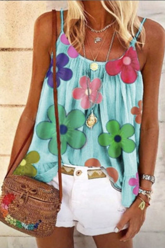 Floral Flower Print Strap Tops