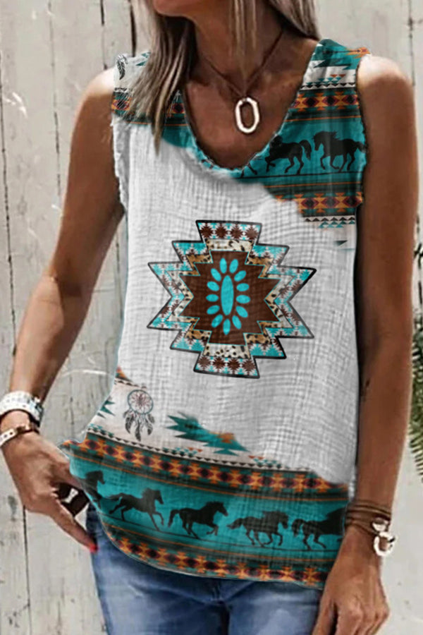 Ethnic Printed Linen Vest