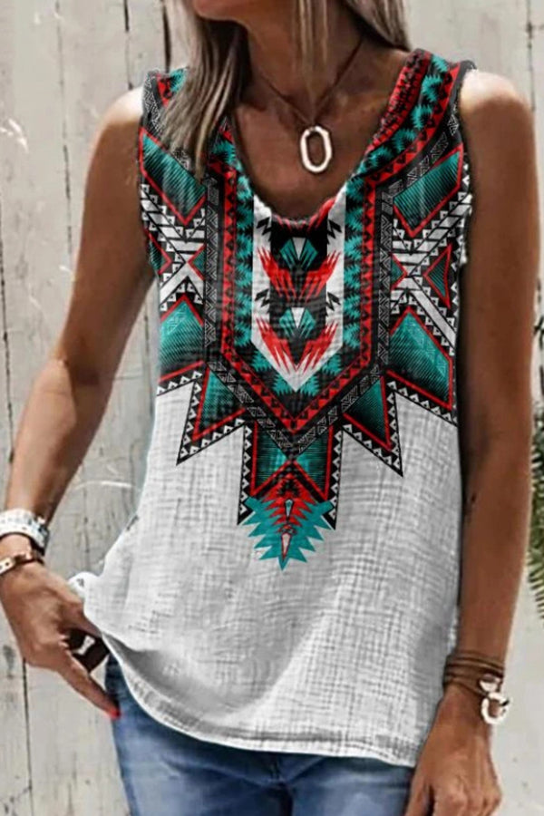 Ethnic Printed Linen Vest