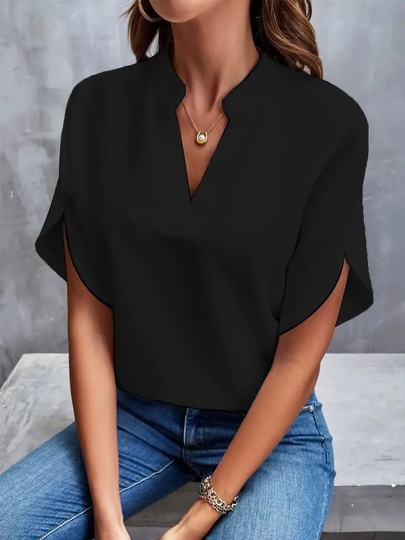 Elegant Semi-Sheer Solid Color Blouse