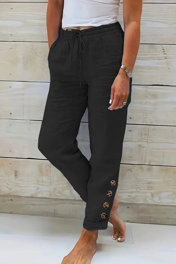 Solid Drawstring Waist Cotton Pants