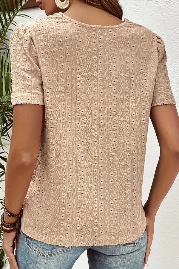 Elegant Lace-Trimmed Crew Neck Blouse for Women