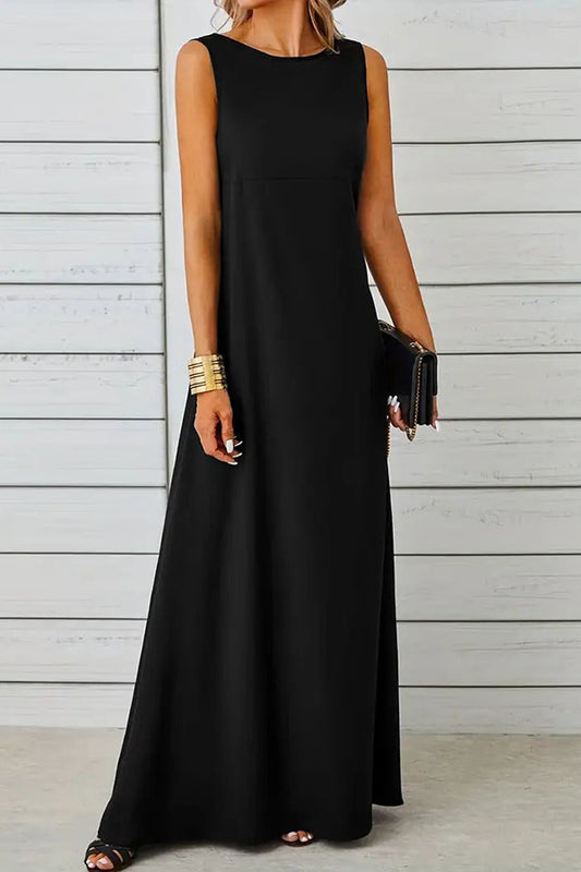 Maxi Tank Dress, Sleeveless Solid Casual Every Day Dress