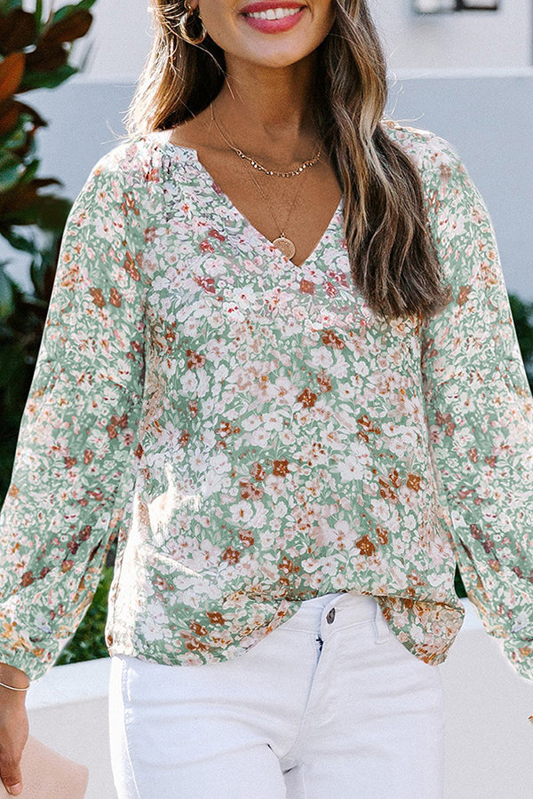 Chic Floral Print V-Neck Blouse