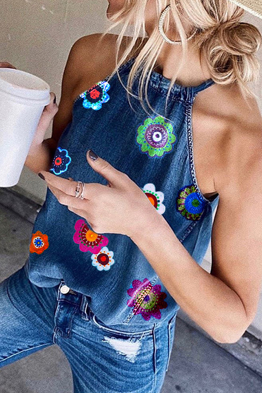 Art Print Denim Vest