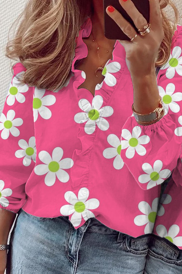 Hot Pink Flower Print Fungus Side Shirt