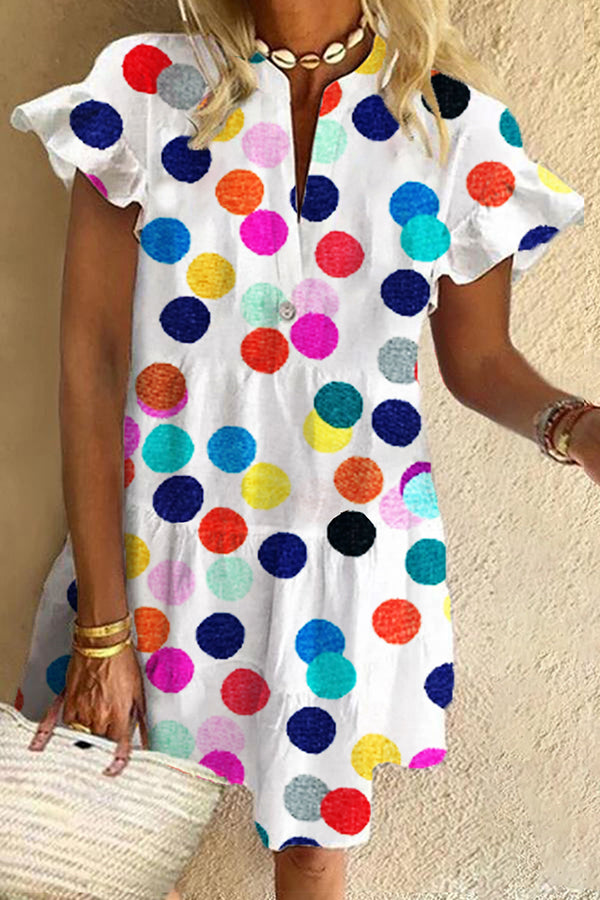 Cheerful Rhythmic Colorful Polka Dot Ruffle Dress