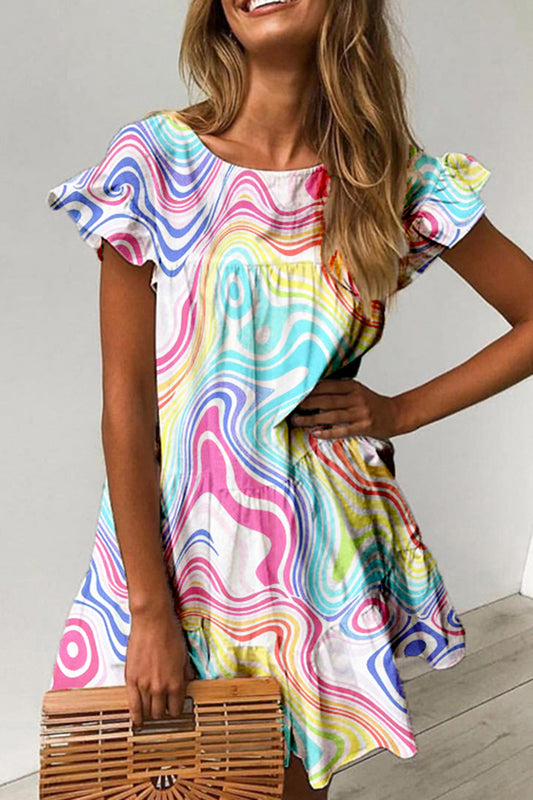 70s Illusion Streamline Printed Cotton Cute Dress