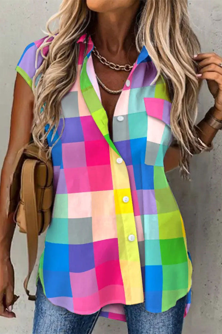 Multicolor Check Sleeveless Shirt Tank Top