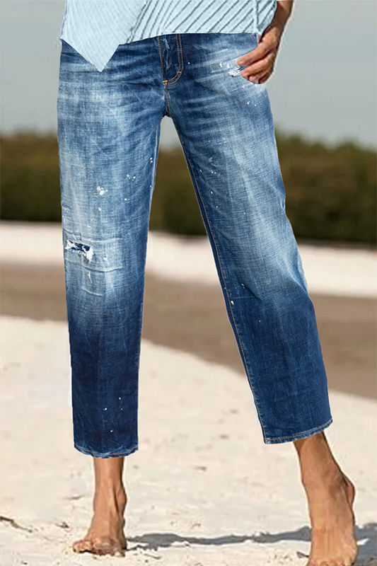 Casual Loose Denim Pocket Stitching Jeans