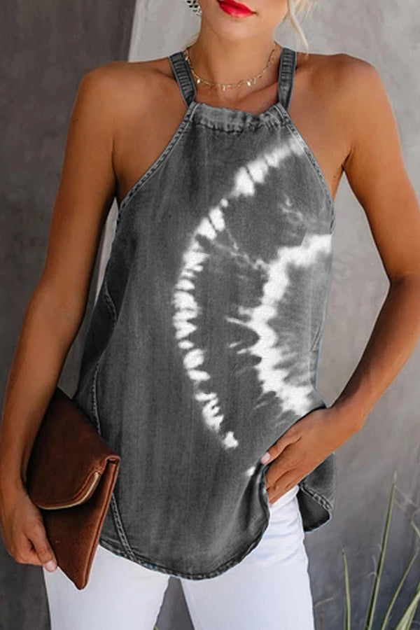 Tie-Dye Denim Halterneck Vest