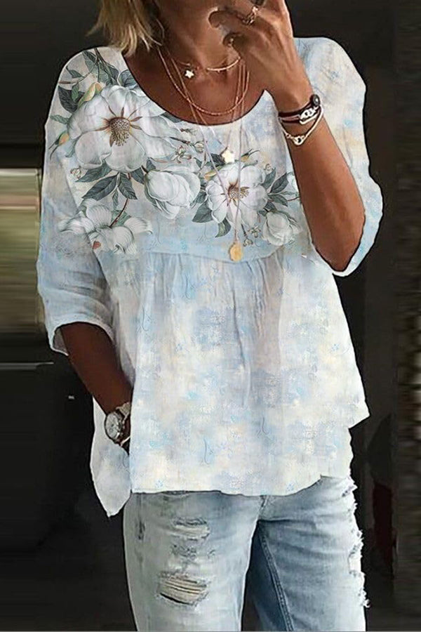 Floral Print Linen Top