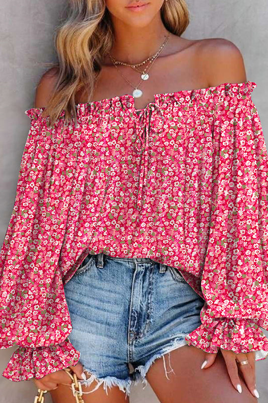 One Shoulder Puff Sleeve Floral Blouse