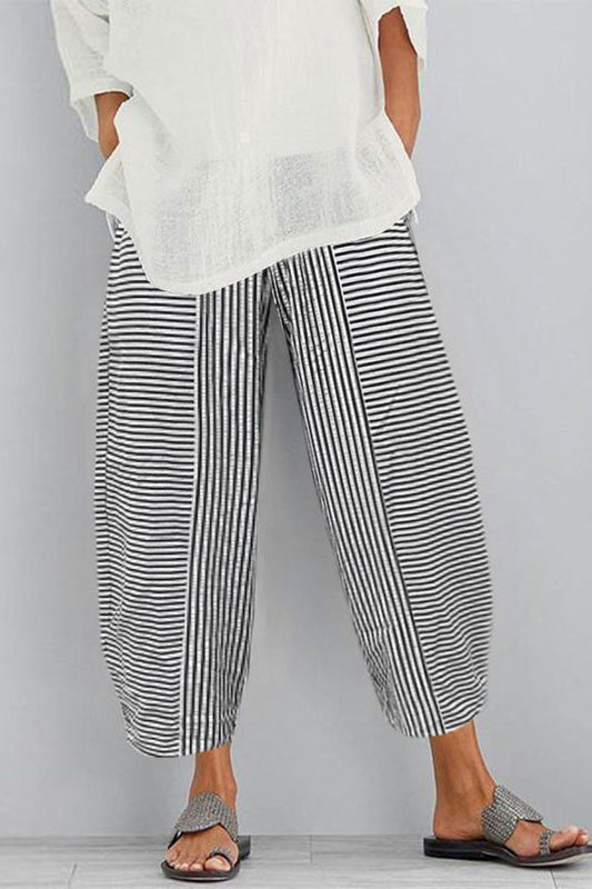 Striped Loose Polyester Cotton Casual Pants