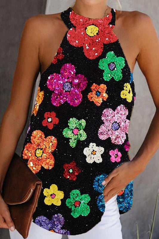 Colorful Floral Sequin Vest