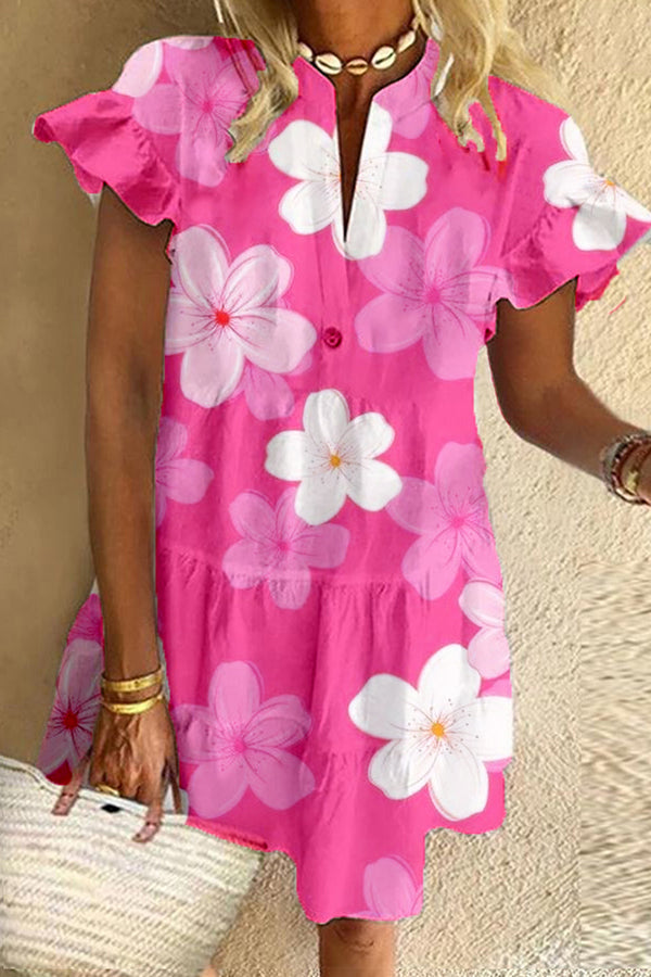 Hot Pink Cute Floral Print Dress