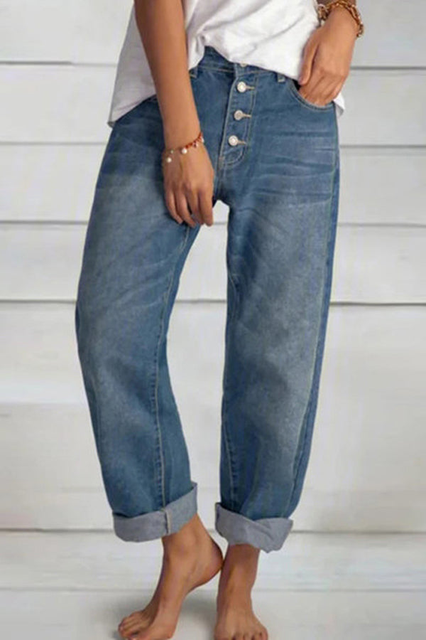 Loose Casual All-match Simple Slim Denim Straight-leg Pants