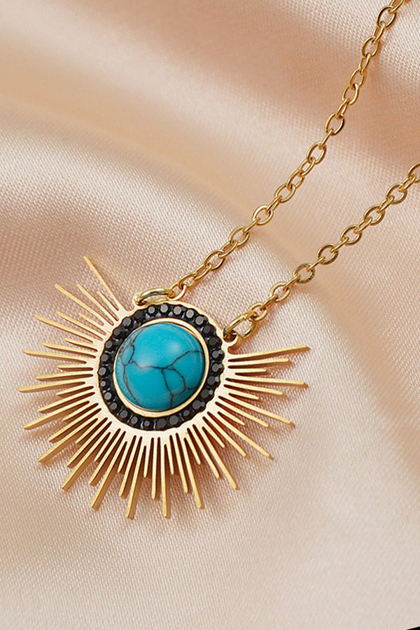 14k Yellow Gold Sunflower Turquoise Vintage Pendant