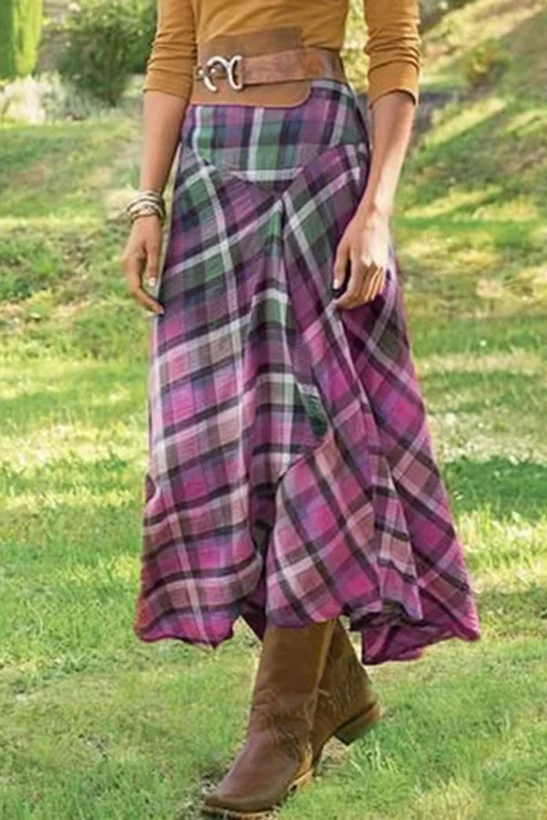 70s Retro Plaid Casual Cotton Blend Skirt